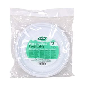 SET 12 PLATOS REDONDOS REUTILIZABLES BLANCOS 17CM ALGON