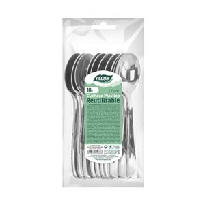 PACK 10 CUCHARAS PLASTICO REUTILIZABLE PLATA ALGON