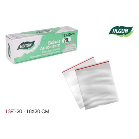 PACK 20 BOLSAS AUTOCIERRE TIPO ZIP 18X20CM ALGON - BA11040374945.