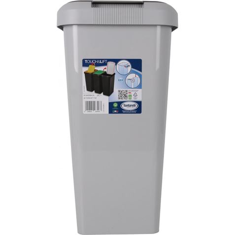 PAPELERA 25 LITROS TAPA ABATIBLE GRIS TOUCHLIF TONTARELLI - 8104308ACA