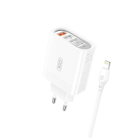 CARGADOR DE CORRIENTE L100 4XUSB + CABLE 2.4A LIGHTNING XO - XOL100LG