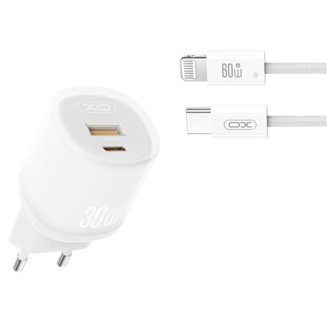 CARGADOR CARGA RAPIDA 30W USB-A /USB-C L151 + CABLE LIGHTNING BLANCO XO - XOL151LG