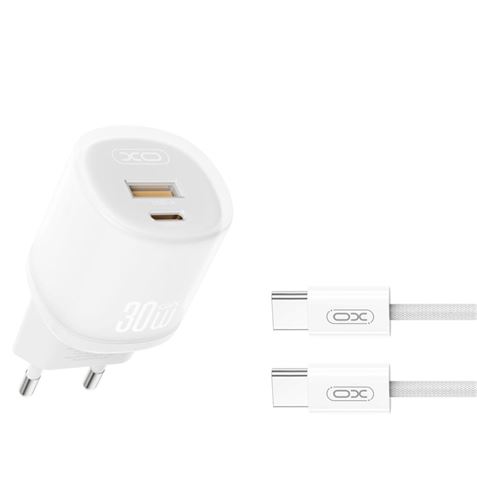 CARGADOR CARGA RAPIDA 30W USB-A /USB-C L151 + CABLE TIPO C BLANCO XO - XOL151TC