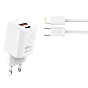 CARGADOR USB+USB-C 30W L149 CON CABLE LIGHTNING BLANCO XO - XOL149LGWH