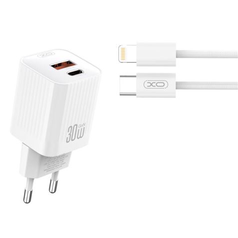 CARGADOR USB+USB-C 30W L149 CON CABLE LIGHTNING BLANCO XO - XOL149LGWH