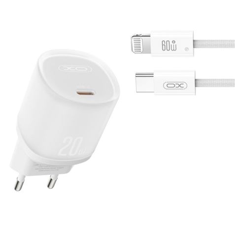 CARGADOR RAPIDO USB-C 20W CON CABLE LIGHHTNING L143 BLANCO XO - XOL143LGWH