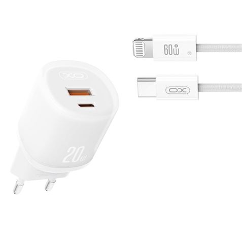 CARGADOR RAPIDO USB-A / USB-C 20W CON CABLE LIGHTNING L144 BLANCO XO - XOL144LGWH