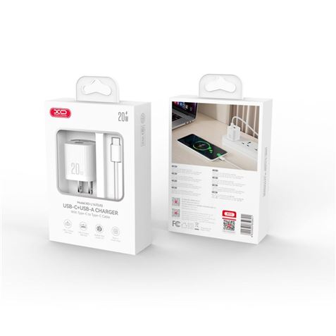 CARGADOR USB 20W 1X USB-A Y 1X USB-C L147 XO - XOL147WH-1