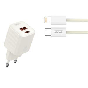 CARGADOR USB 20W 1X USB-A Y 1X USB-C CON CABLE TIPO-C A LIGHTNING C L147 XO - XOL147LG