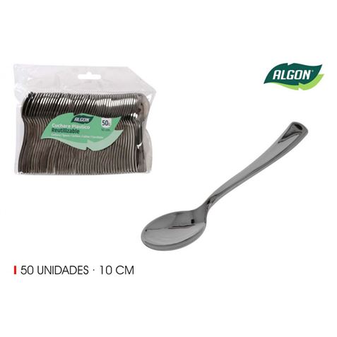SET 50 CUCHARA 10CM PLASTICO REUTILIZABLE PLATA ALGON - BA01054274992-1