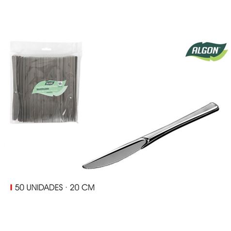 SET 50 CUCHILLOS 20CM PLASTICO REUTILIZABLE PLATA ALGON - BA01054276681