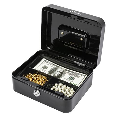 CAJA DE CAUDALES METÁLICA CON LLAVE 9X20X16CM 3 COMPARTIMENTOS CROMAD - CR1224-6