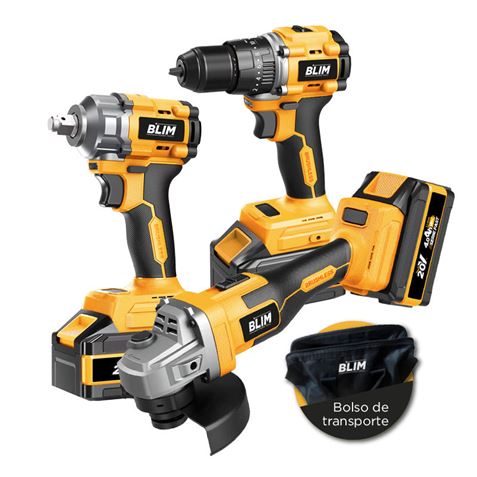 PACK 20V TALADRO + LLAVE IMPACTO + RADIAL S/CARBONES | 2 BATERIAS 4AH BLIM - BL0491