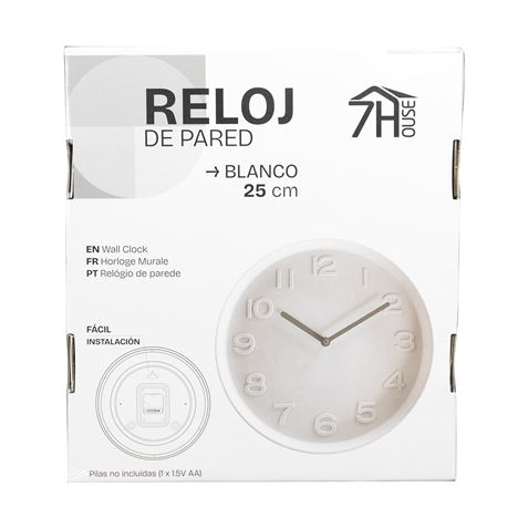 RELOJ DE PARED BLANCO 25CM SEVEN HOUSE - 81065