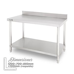 MESA DE TRABAJO ACERO INOXIDABLE 120X70X85CM CON RESPALDO CHEF PRO - CF0132-1