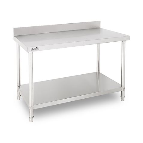 MESA DE TRABAJO ACERO INOXIDABLE 120X70X85CM CON RESPALDO CHEF PRO - CF0132-3