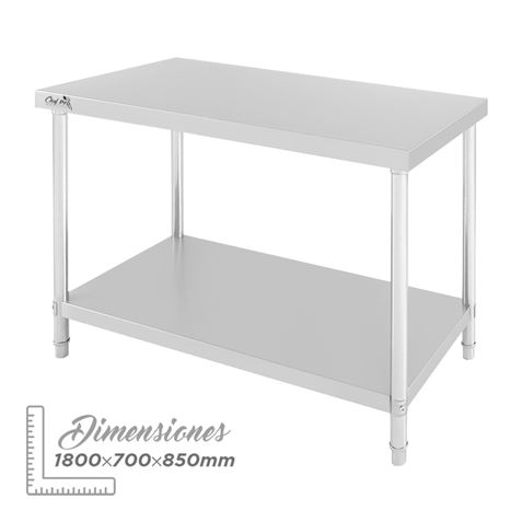 MESA DE TRABAJO ACERO INOXIDABLE 180X70X85CM CHEF PRO - CF0137-1