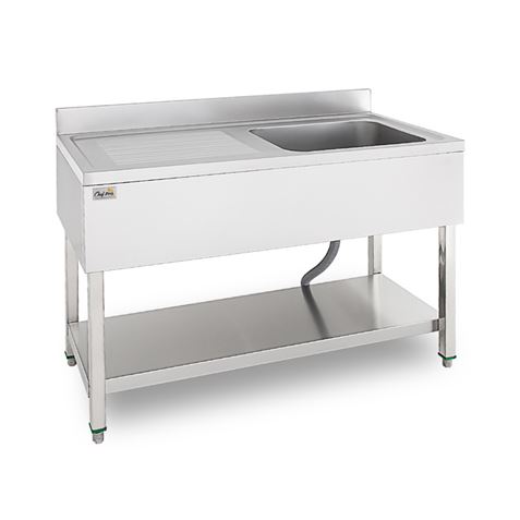 FREGADERO INDUSTRIAL 140X70X85CM CUBETA DERECHA Y ESTANTE CHEF PRO - CF0142-3