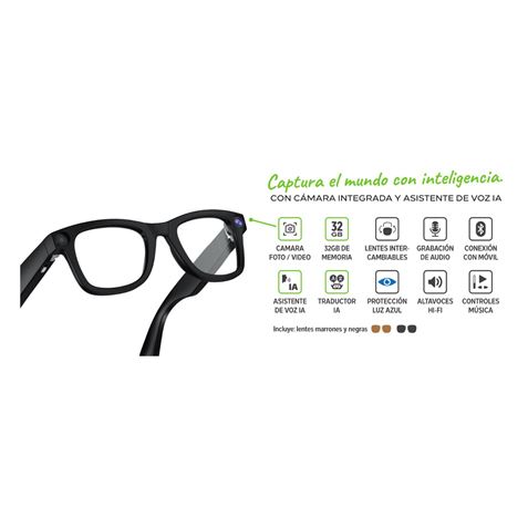 SMART GLASSES GAFAS INTELIGENTES CON IA GB-7709 CON CAMARA 12MPX NEGRO - GB-7709-1.JPG
