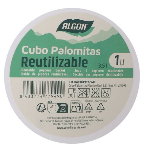 CUBO PALOMITAS PLASTICO REUTILIZABLE 3.5L ALGON - BA01019977949-1