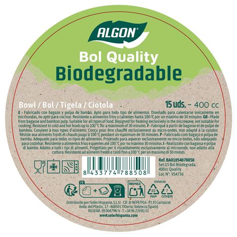 SET 15 BOL BIODEGRADABLES 400CC ALGON - BA01054078850-1