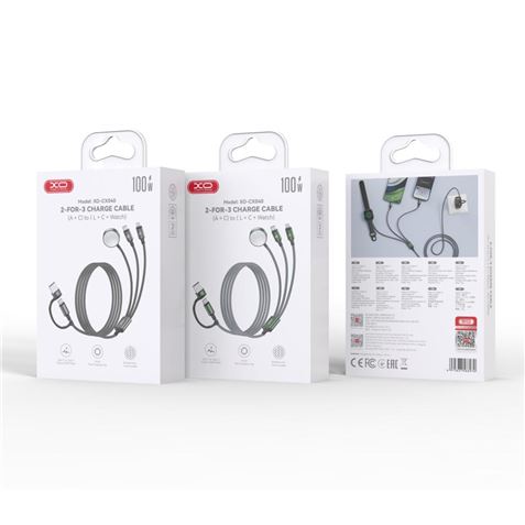 CABLE USB-A/C 3 EN 1 2X USB-C Y CARGADOR MAGNETICO PARA SMARTWATCH CX040 XO - XOCX040BK-1
