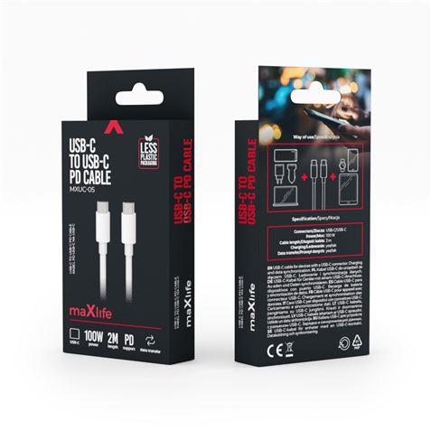 CABLE TIPO C A TIPO C 100W 2M BLANCO MAXLIFE - OEM0101023-3
