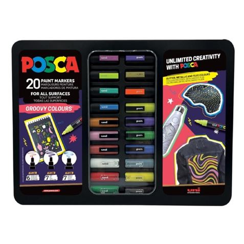 MALETA METÁLICA CON 20 MARCADORES DE PINTURA PUNTA POLIESTER SURTIDOS POSCA - 302422188