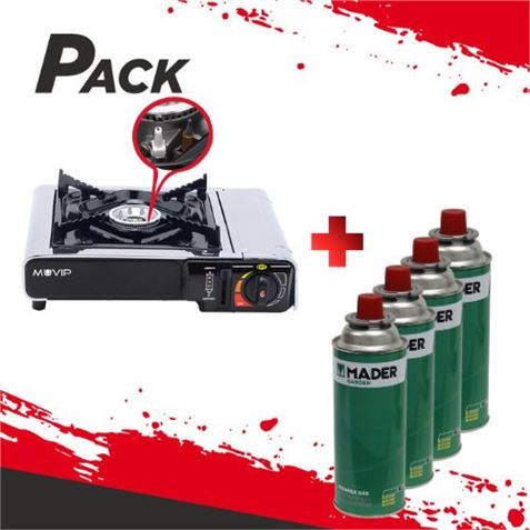 COCINA DE GAS PORTATIL BOMBONA CON FSD + 4 CARTUCHOS DE GAS - PACK211-1