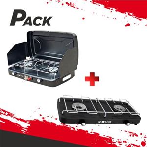 COCINA DE GAS 2 FUEGOS + PROTECTORES CONTRA VIENTO + COCINA DE GAS 2 FUEGOS - PACK216