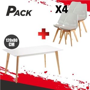 MESA DESIGN D900 120X80CM BLANCA + 4 SILLAS DESIGN D100 TRANSPARENTE - PACK228