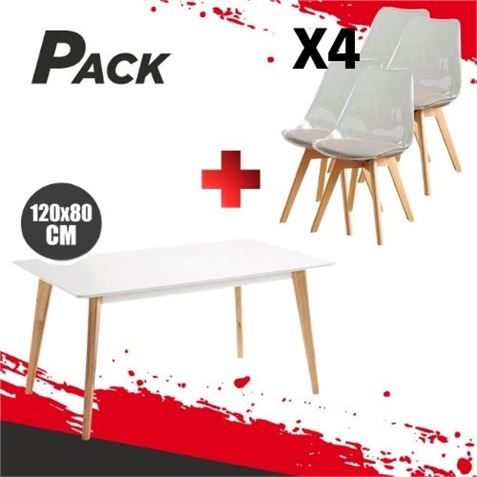 MESA DESIGN D900 120X80CM BLANCA + 4 SILLAS DESIGN D100 TRANSPARENTE - PACK228