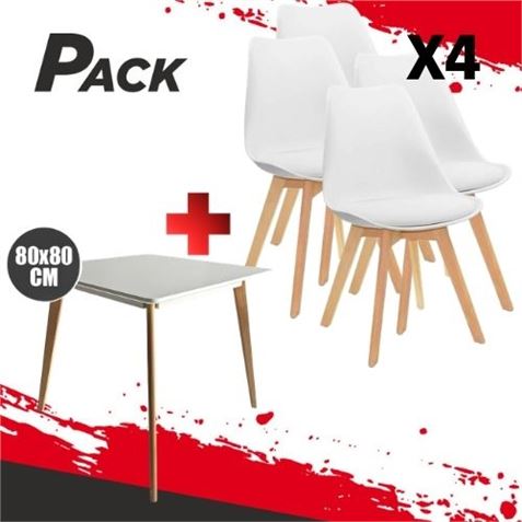 MESA DESIGN D900 80X80CM BLANCA + 4 SILLAS DESIGN D200 BLANCAS MUVIP - PACK232