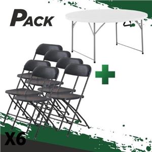 MESA DE RESINA REDONDA PLEGABLE 160X74 + 6 SILLAS RESINA PLEGABLE 80X50X45 - PACK257