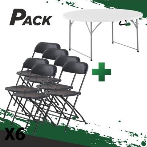 MESA DE RESINA REDONDA PLEGABLE 160X74 + 6 SILLAS RESINA PLEGABLE 80X50X45 - PACK257