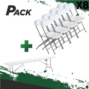 MESA DE RESINA PLEGABLE 240X74X74CM + 8 SILLAS RESINA PLEGABLE 80X50X45CM - PACK252