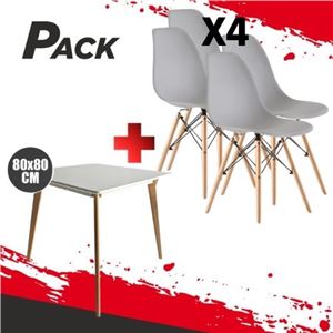 MESA DESIGN D900 80X80CM BLANCA + 4 SILLAS DESIGN D100 GRISES MUVIP - PACK223