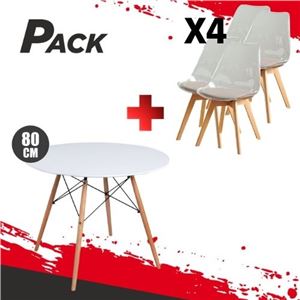 MESA REDONDA DESIGN D500 80CM BLANCA + 4 SILLAS DESIGN D1000 TRANSPARENTES - PACK227