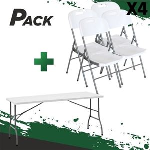 MESA DE RESINA PLEGABLE 152X70X74CM + 4 SILLAS RESINA PLEGABLE PRO 44X53X83 - PACK246