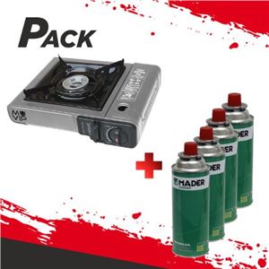 PACK COCINA GAS PORTATIL MUVIP + 4 CARTUCHOS GAS 227GR. MADER - PACK261