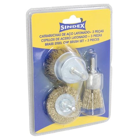 JUEGO 3 CEPILLOS ACERO LATONADO SINDEX - 85403