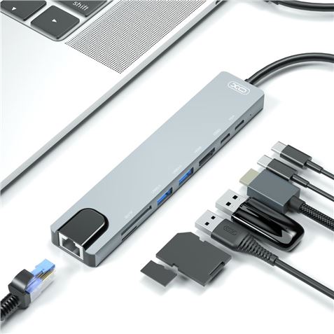 ADAPTADOR TIPO C - HDMI, 2 X USB 3.0, RJ45, LECTOR TARJETAS, 2 X TIPO C XO - XOHUB003-3